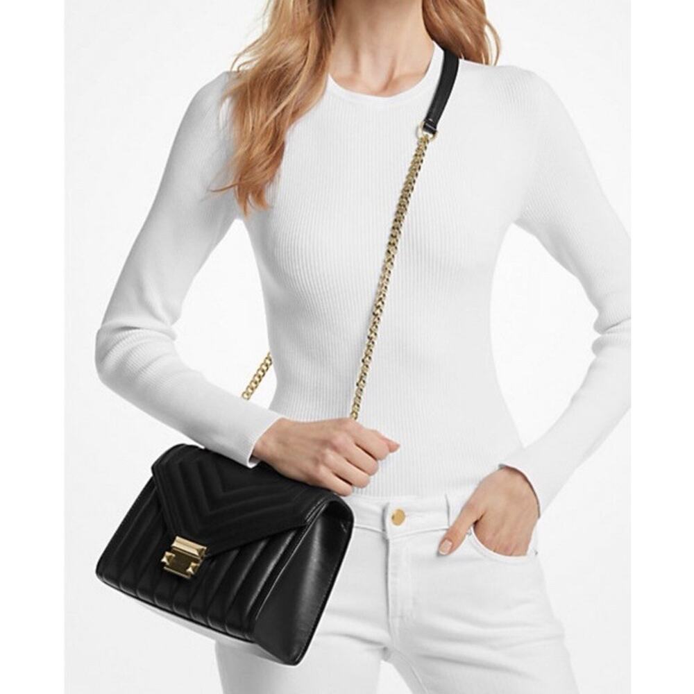 Michael Kors Whitney Black Leather Quilted Chain Convertible Shoulder Bag